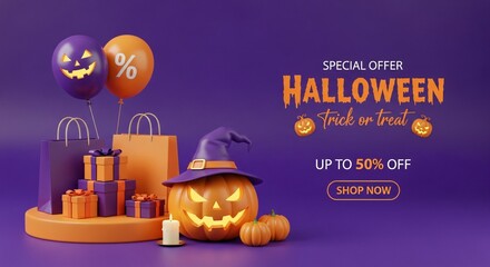 Spooky Halloween Sale with Gifts and Jack-o'-lanterns for Shopping