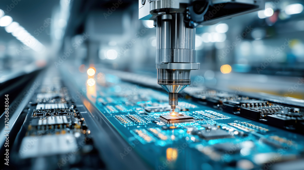 Poster precision robotics and automation in electronics manufacturing process for circuit boards
