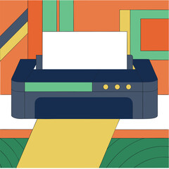 Geometric Printer Illustration A Retro Style Design with Bold Colors Shapes and Patterns a Fusion of Simplicity and Artistic Flair