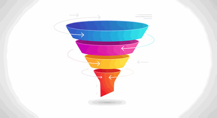 Colorful Funnel Chart Illustrating Conversion Process or Sales Strategy