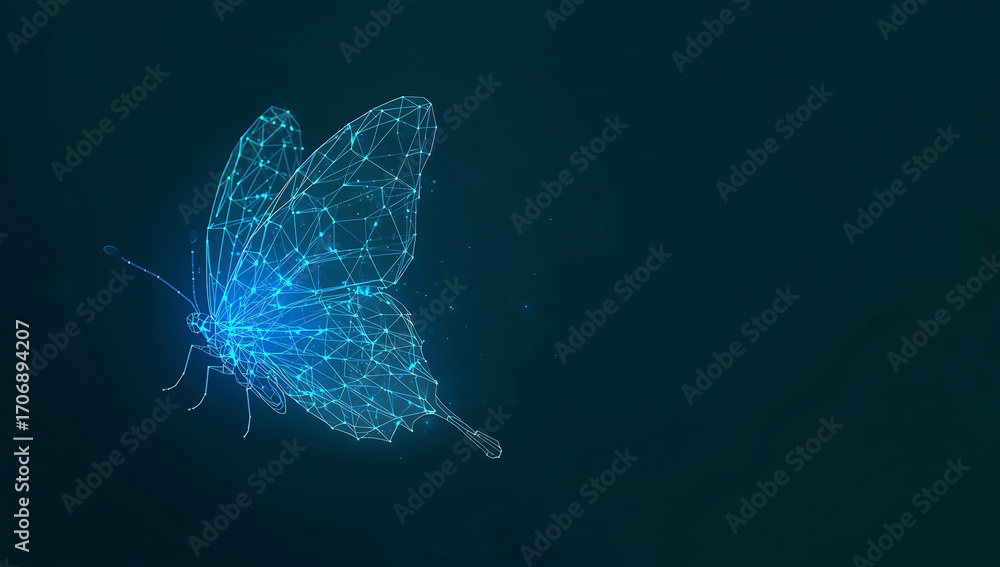 Aufkleber abstract glowing blue digital butterfly shape with intricate patterns on a dark background