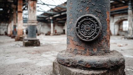 Ornate Stone Pillars in Old Building