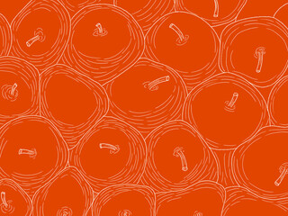 seamless pattern with fruit and branch. hand drawn outline on holiday season vibes background. high resolution for design with a whimsical and enchanting orange theme