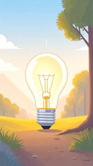 Illuminated lightbulb in a landscape