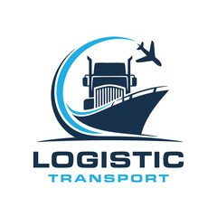 Naklejka premium Logistic and Cargo logo design template. Freight, Airplane, Truck logo design business.