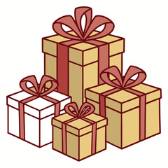 Obraz premium Four wrapped gifts, varying in size, display ribbons and boxy shapes against white