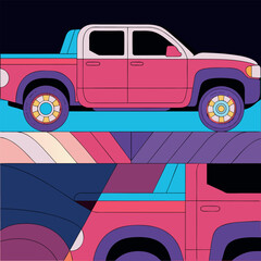 Retro Truck Art in Bold Colors a Modern Take on Classic Transportation with Geometric Background