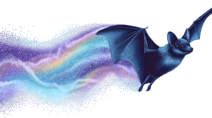 Dynamic bat soaring through vibrant nebula, a stunning illustration for creative projects isolated on white background