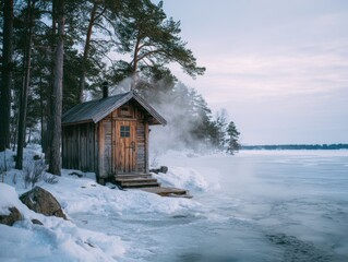 An Authentic Finnish Sauna on a Lakeshore in Winter