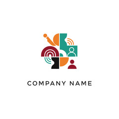 Fototapeta premium Abstract geometric logo design with communication and community elements.
