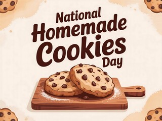 Gradient background of celebrate national homemade cookies day with delicious chocolate chip cookies