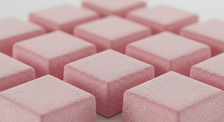 Fototapeta premium Close-up of a group of pink, square-shaped candies arranged in a grid pattern.