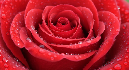 Water droplets on a red rose, captured in a close-up shot