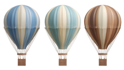 Three vintage-style hot air balloons in pastel hues