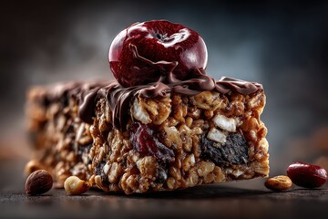 Delicious Chocolate Cherry Granola Bar Closeup.