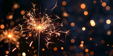 Obraz premium Sparkling fireworks illuminate the night sky with vibrant bursts of light and festive bokeh.