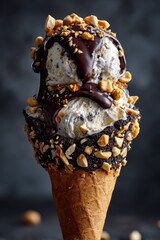 Delicious Chocolate Peanut Butter Ice Cream Cone.