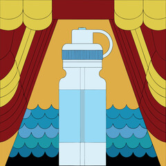 Whimsical Water Bottle Center Stage A Playful Still Life Featuring a Water Bottle Against a Theatrical Backdrop