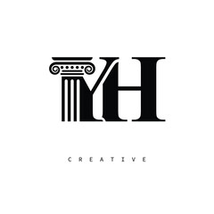 YH Law Prime Monogram Logo Design Classic Column & Legal Symbol