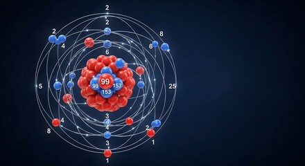 Atomic structure diagram with nucleus and electron shells