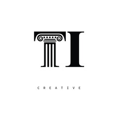 TI Law Prime Monogram Logo Design Classic Column & Legal Symbol