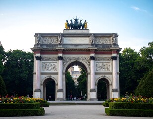 Obraz premium Parisian triumphal arch, park setting