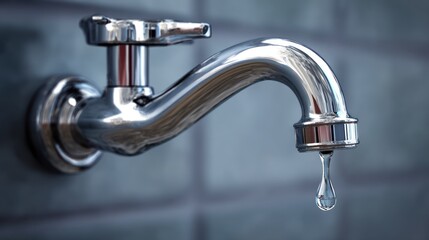 A dripping faucet against a tiled wall.