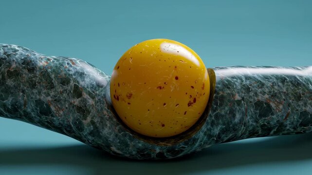 Medical illustration of yellow gallstone causing painful blockage inside human bile duct conceptual representation of cholelithiasis, serious digestive disease