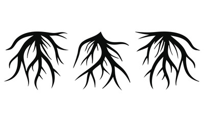 Tree Root Silhouette Vector Set Black Isolated Underground Roots Clipart