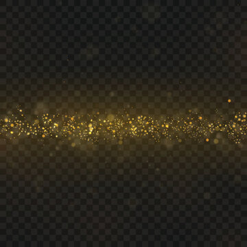 Magical flying gold dust stream and sparkles overlay effect. Vector