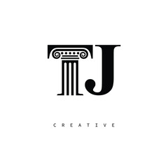 TJ Law Prime Monogram Logo Design Classic Column & Legal Symbol
