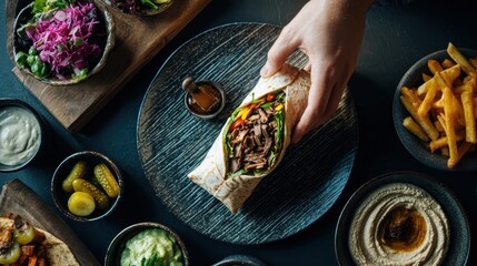 Delicious Mediterranean Wrap with Sides.