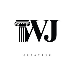 WJ Law Prime Monogram Logo Design Classic Column & Legal Symbol