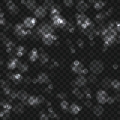 Abstract silver and white sparkling bokeh lights overlay effect. Vector