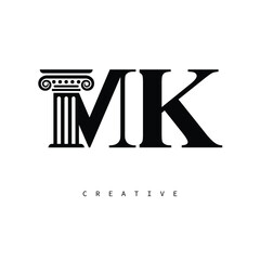 MK Law Prime Monogram Logo Design Classic Column & Legal Symbol