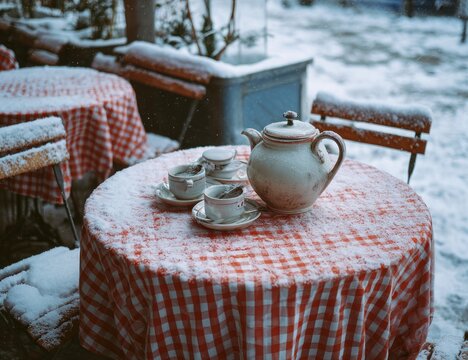 Winter Still Life with Table and Teapot