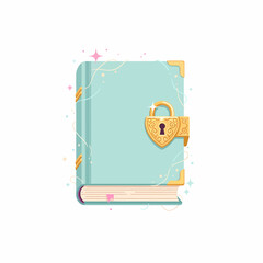 Cute cartoon diary with a golden heart shaped lock.