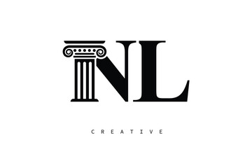 NL Law Prime Monogram Logo Design Classic Column & Legal Symbol