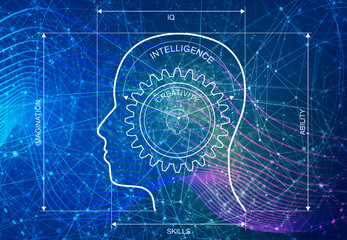 Personal growth and development. Business, psychology and education concept. Human head silhouette with measurement lines