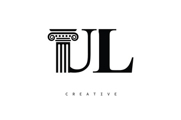 UL Law Prime Monogram Logo Design Classic Column & Legal Symbol
