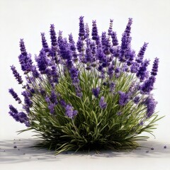 Lush lavender bush with vibrant purple flowers, green foliage