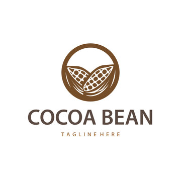 Cocoa bean logo design concept fruit chocolate drink silhouette and plantation symbol illustration icon template vector design