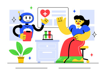 Robotics in Daily Life Vector Illustration featuring Robots and Automated Systems Assisting Human Activities with Remote Control and Automation