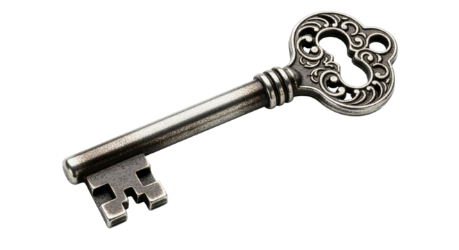 Vintage Ornate Skeleton Key on White