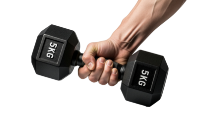  Male Hand Holding a 5kg Dumbbell on White