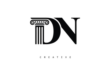 DN Law Prime Monogram Logo Design Classic Column & Legal Symbol