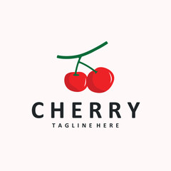 Cherry fruit logo design concept red fruit with silhouette and farmer symbol illustration icon template vector design