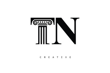 TN Law Prime Monogram Logo Design Classic Column & Legal Symbol