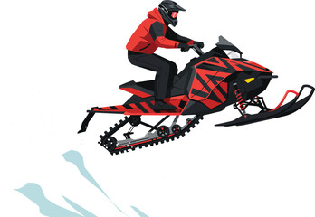 Dynamic illustration of an extreme snowmobiler catching air during a thrilling winter adventure