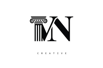 VN Law Prime Monogram Logo Design Classic Column & Legal Symbol